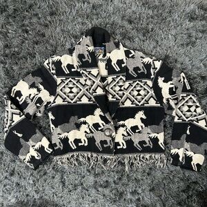 New Identity Black and Cream Patterned Poncho
